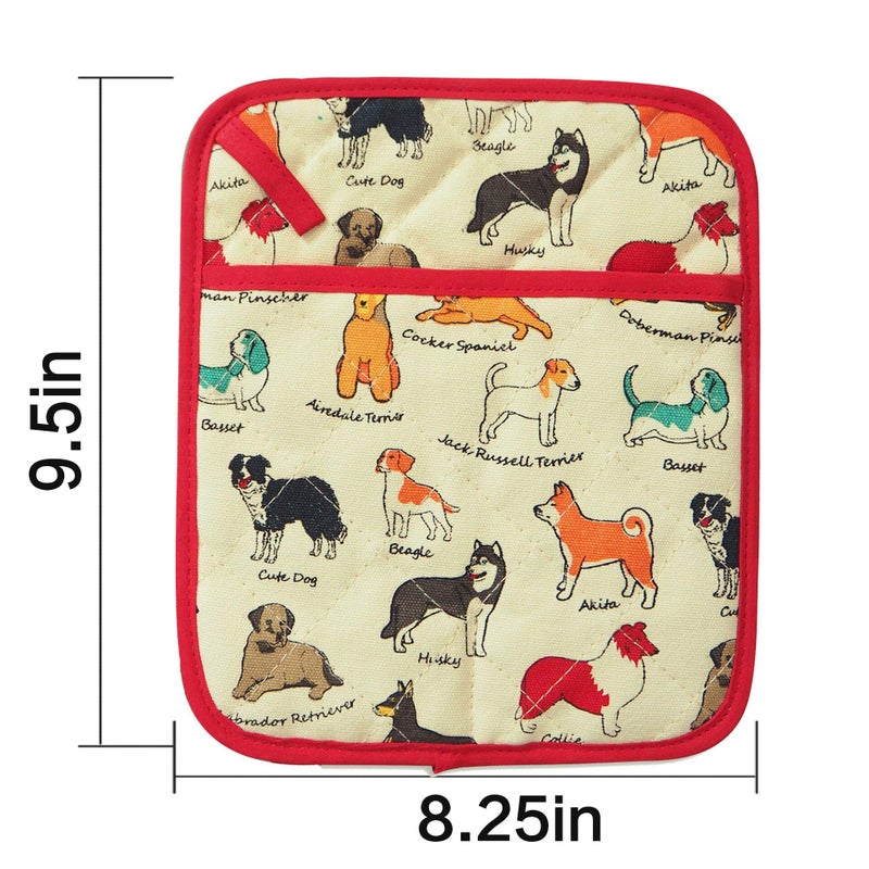 RED LMLDETA Pot Holders Set of 2 Heat Resistant 480â„‰ Kitchen 100% Cotton Comfortable Lining Printing Dog Flower Women Men Home Cooking Baking Microwave BBQ Gift(Dog) - Image 3